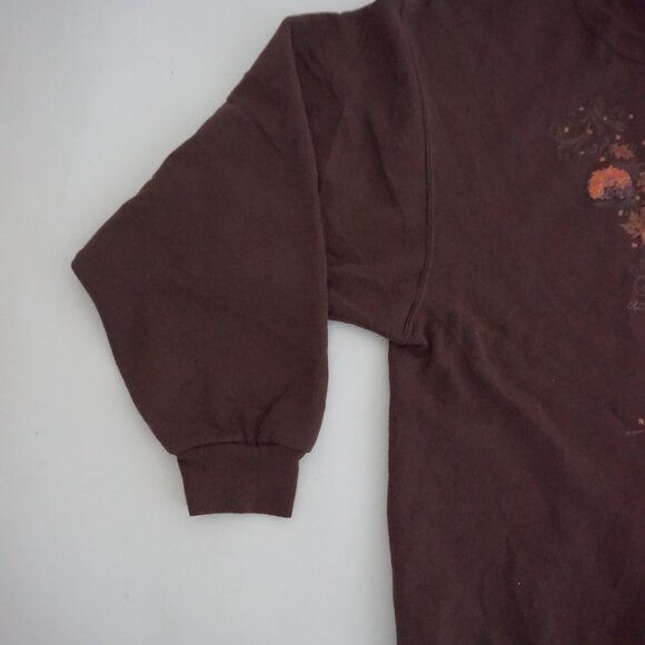 Vintage Jerzees Brown Autumn Landscape Cabin Lake Leaves Graphic Sweatshirt L - Picture 7 of 9